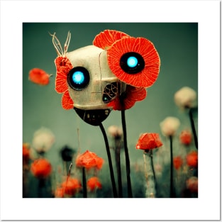 Organic Robot in a Field of Poppies Posters and Art